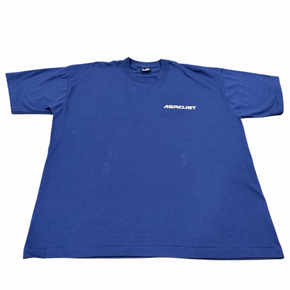 Vintage 90s Aerojet T Shirt Fruit of the Loom USA Blue AeroJet Single Stitch XL